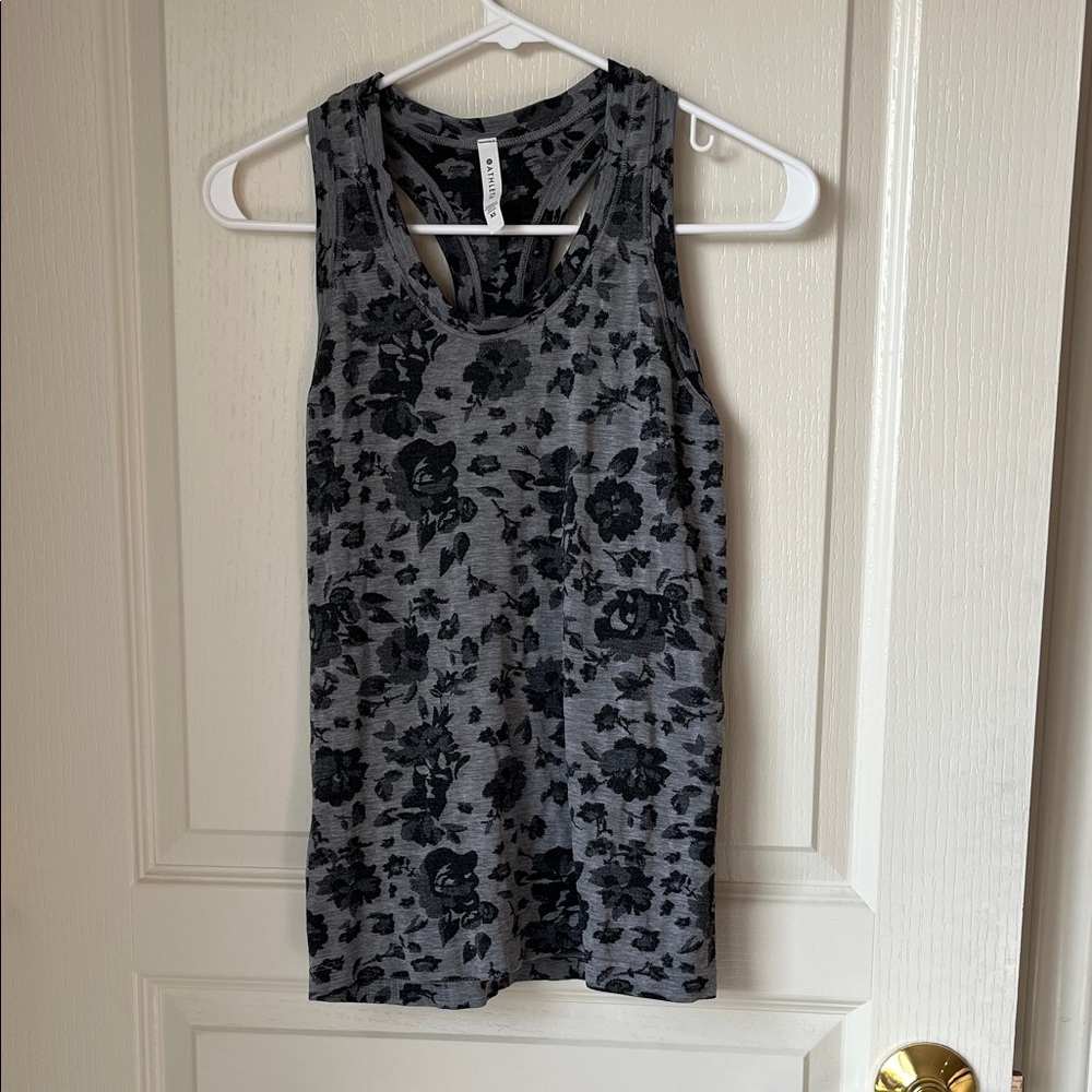 Athleta Momentum Printed Tank Top Grey Heather Space Dye Floral